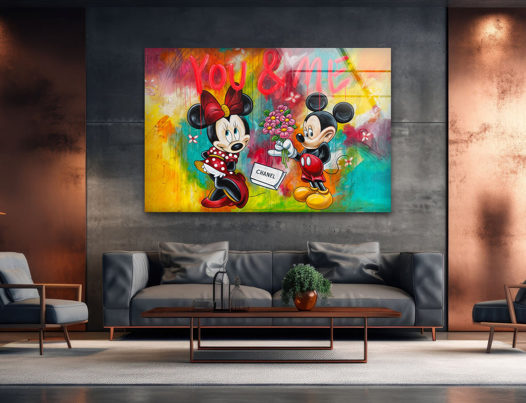 You & Me Mickey Mouse Glass Wall Art stained glass wall art, stained glass wall decor
