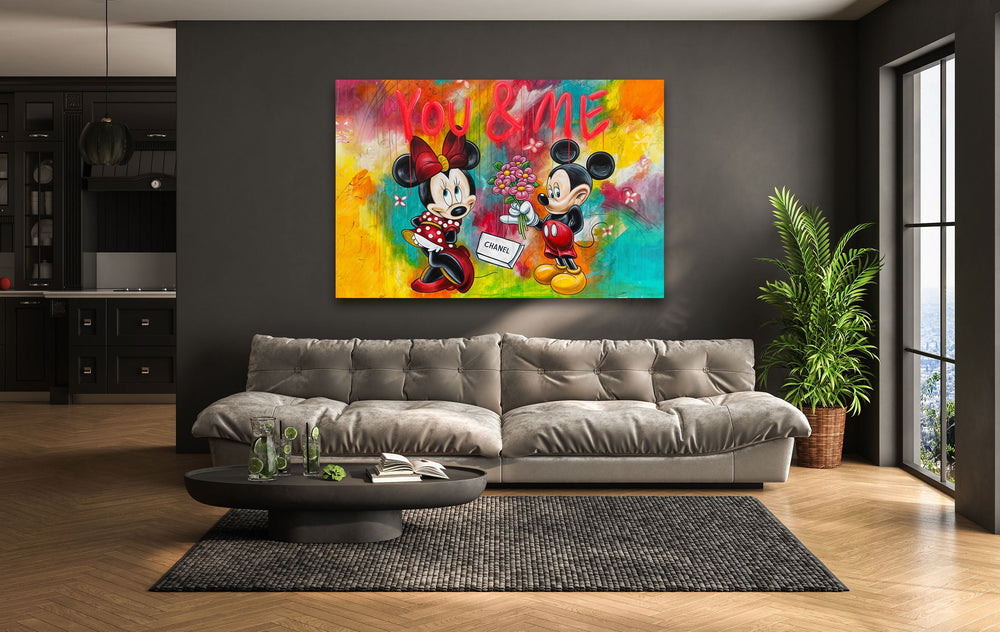 You & Me Mickey Mouse Glass Wall Art custom glass photo prints, large glass prints
