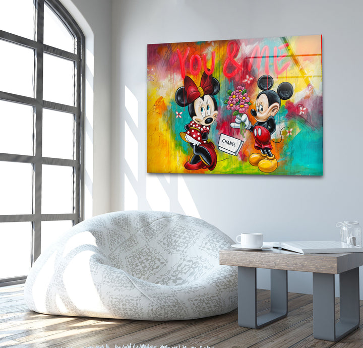 You & Me Mickey Mouse Glass Wall Art Glass Printing Wall Art, Print photos on glass
