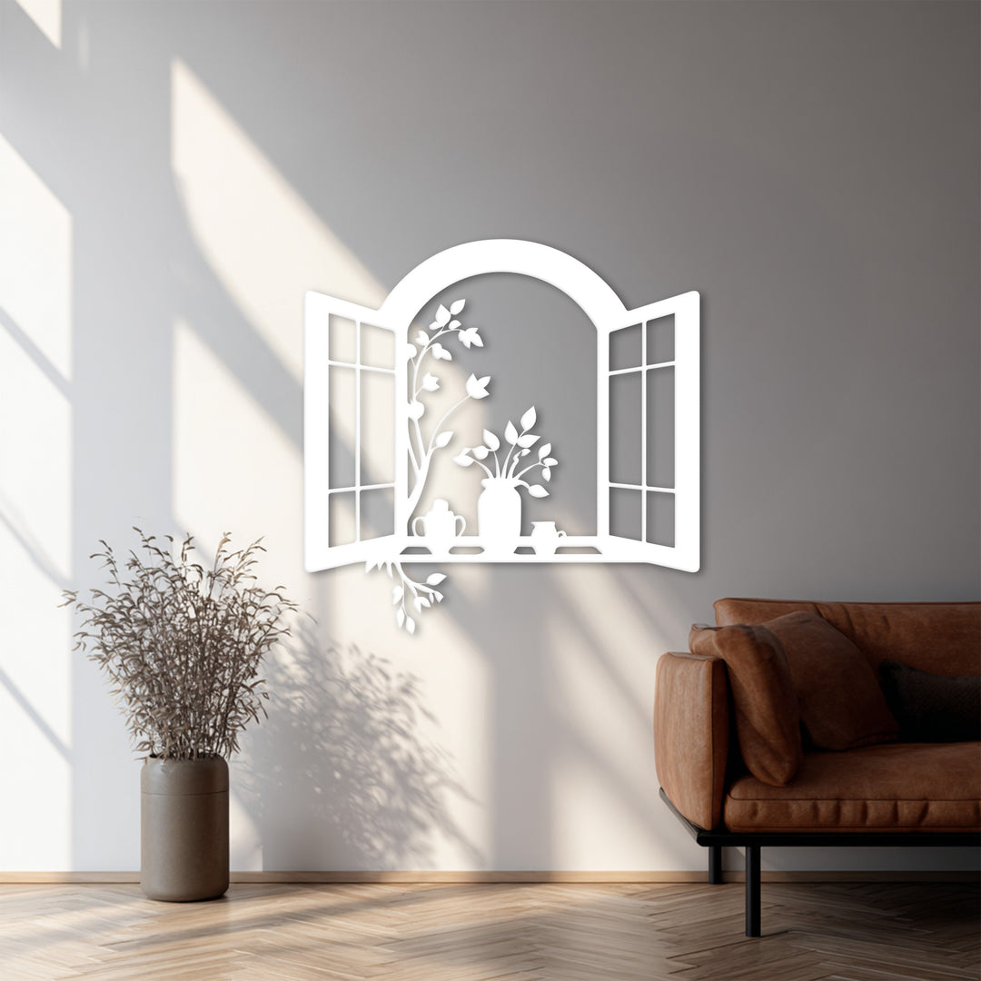 Rustic open window wall decoration in black metal