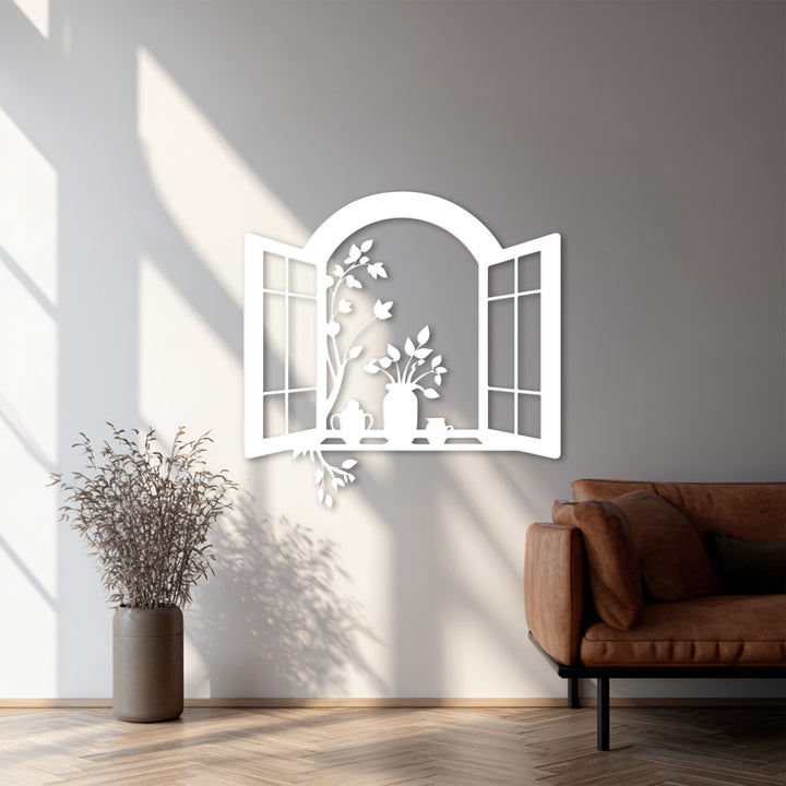 Rustic open window wall decoration in black metal