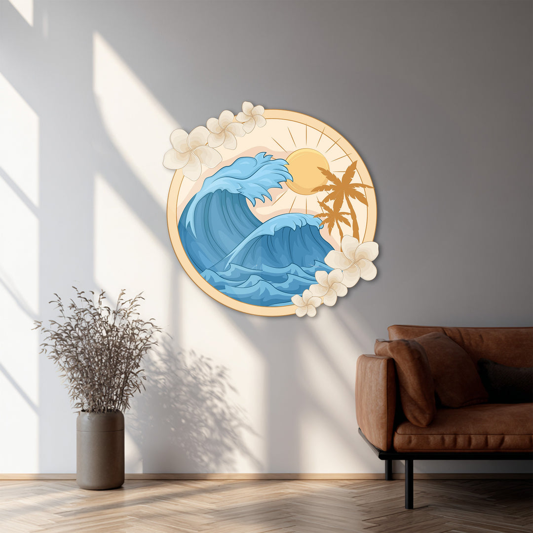 Tropical Wave Metal Wall Art – Coastal Ocean Sunset Home Decor