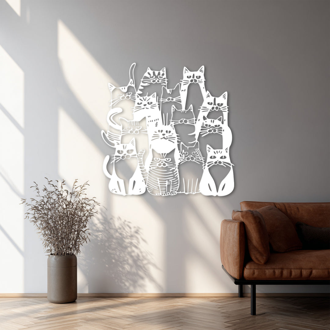 Golden Cat Family – Modern Metal Wall Art