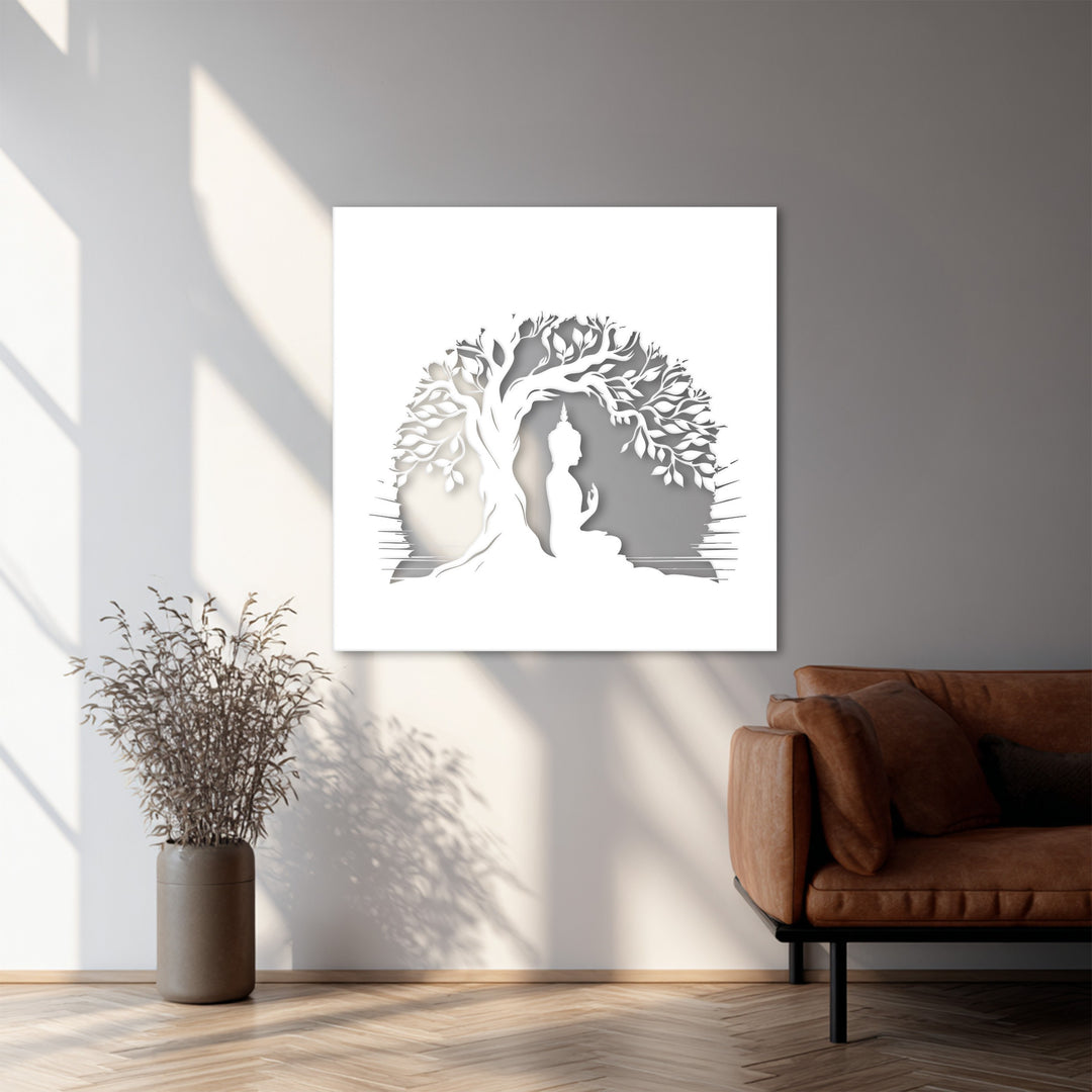 Buddha Under Bodhi Tree – Enlightenment Meditation Metal Wall Art