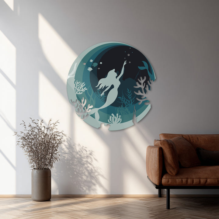 Deep sea-inspired mermaid metal wall sculpture