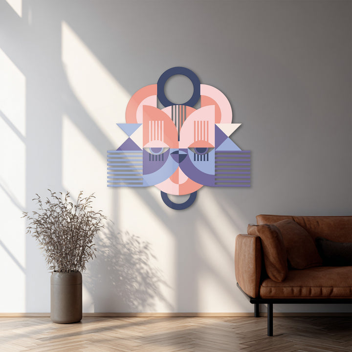 Artistic cat design metal wall artwork with soft tones