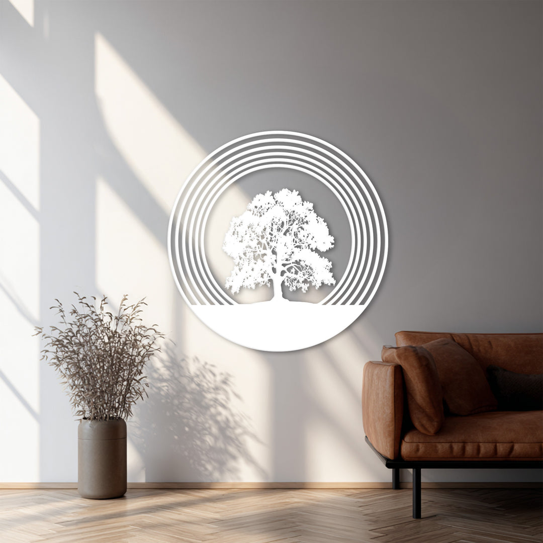 Sacred Tree of Life – Modern Circular Metal Wall Art