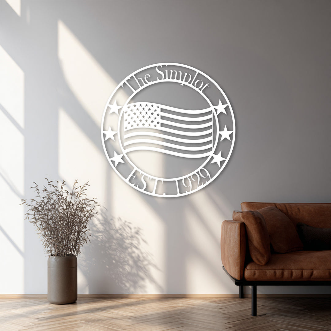 The Simplot Patriotic Metal Wall Art – Custom American Flag Family Sign