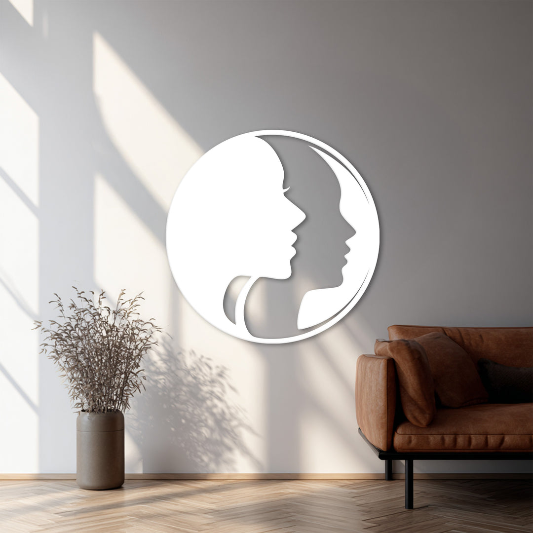 Dual Faces in Circle – Abstract Metal Wall Art