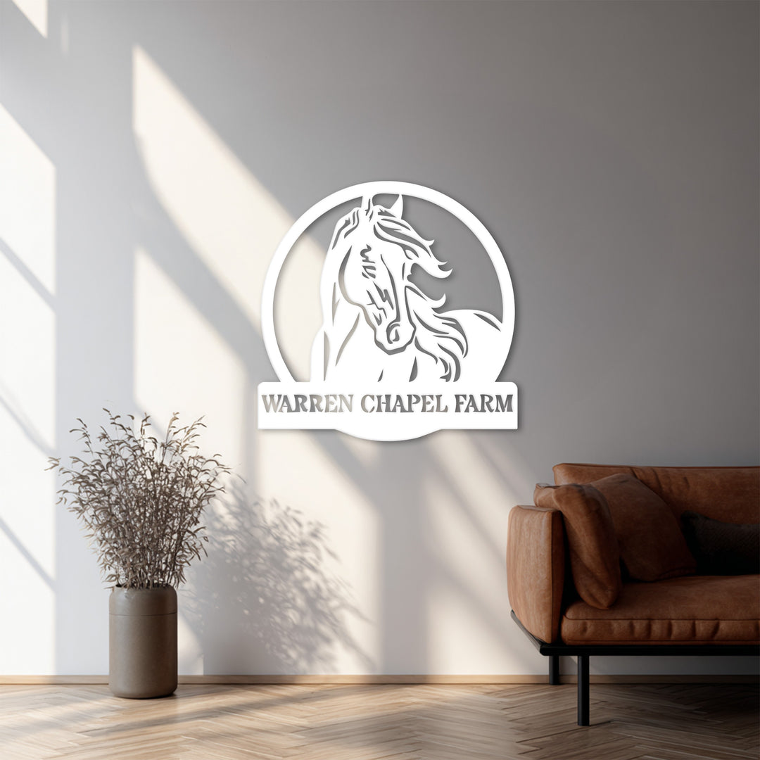 Warren Chapel Farm Metal Wall Art – Custom Horse Farm Name Sign