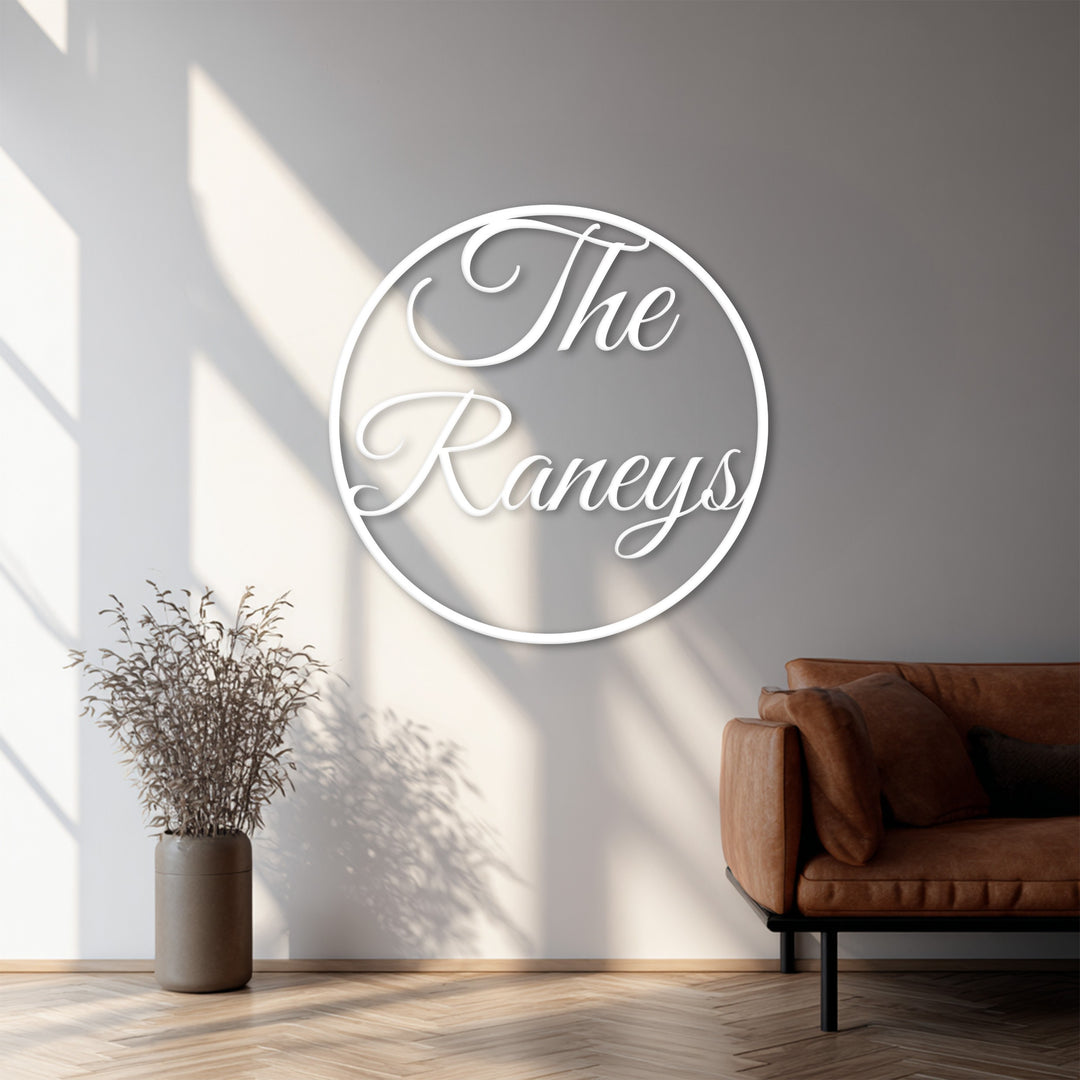 The Raneys Family Metal Wall Art – Personalized Circular Last Name Sign