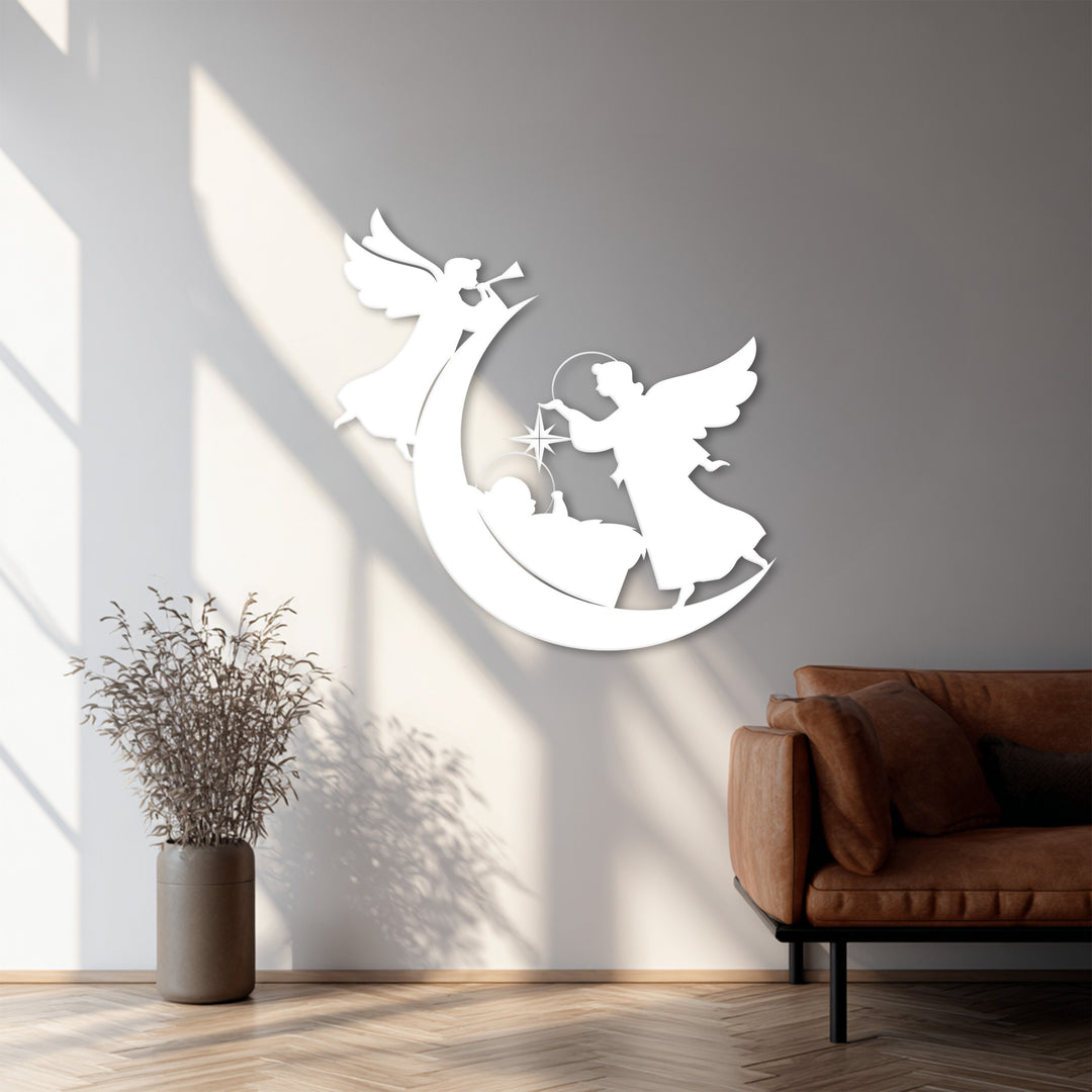 ميلاد المسيح السماوي - الملاك والقمر فن جداري معدني