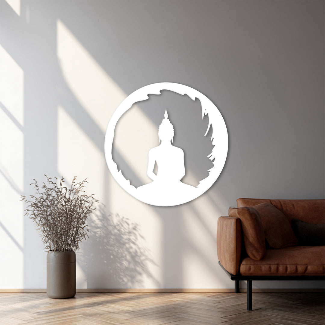 Round Buddha Silhouette – Spiritual Meditation Metal Wall Art