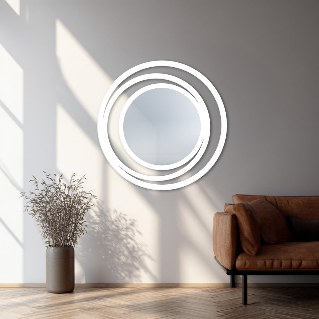 Modern Round Mirror with Triple Circle Frame – Minimalist Metal Wall Mirror