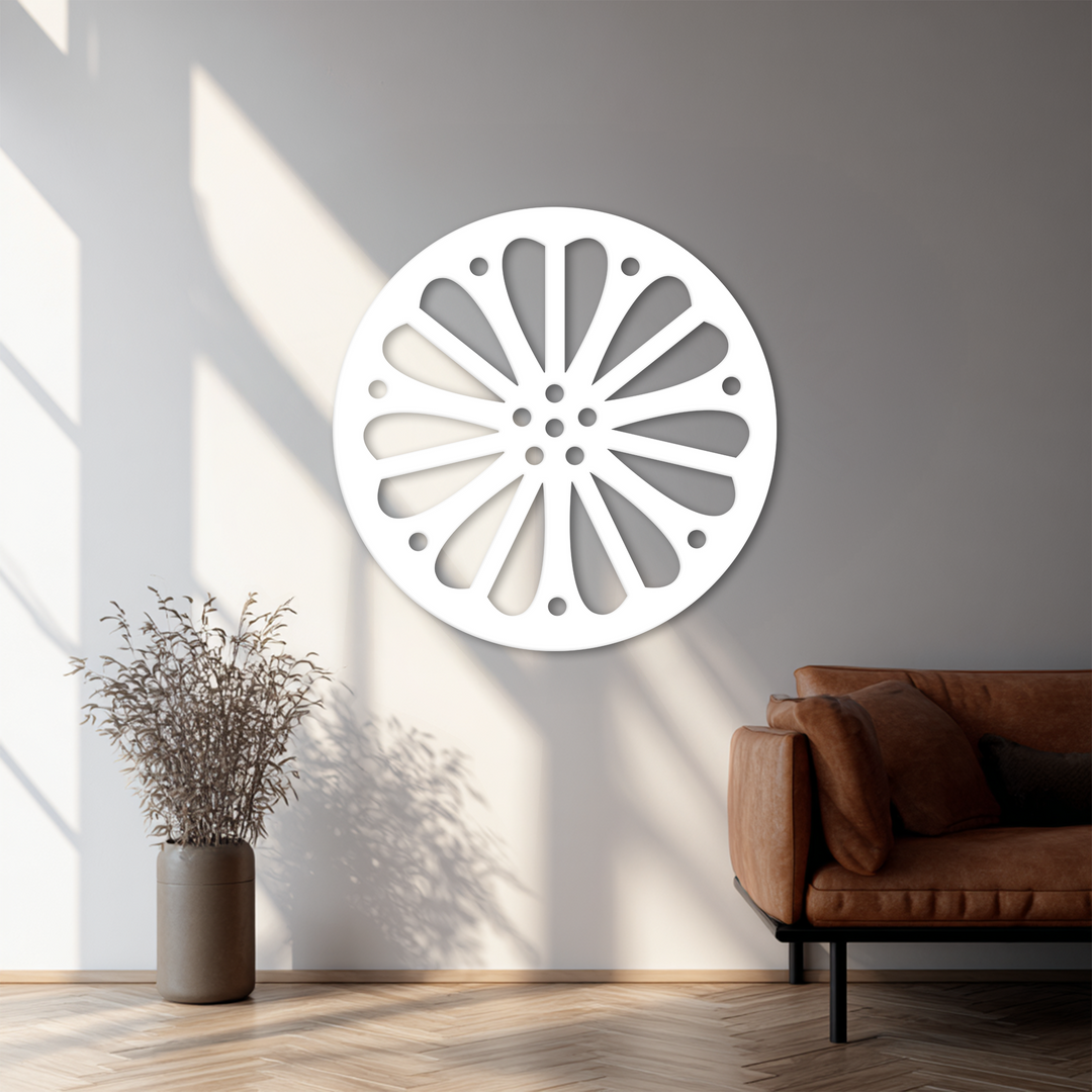 Desaturated hues soften the impact of this black radiating petal decoration wall art, making it a subtle yet sophisticated metal wall accent.