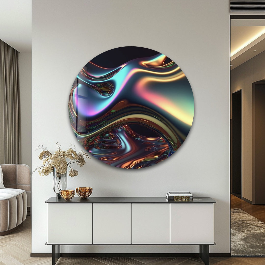 Spectrum Melt Aura – Iridescent Liquid Chrome Glass Wall Art