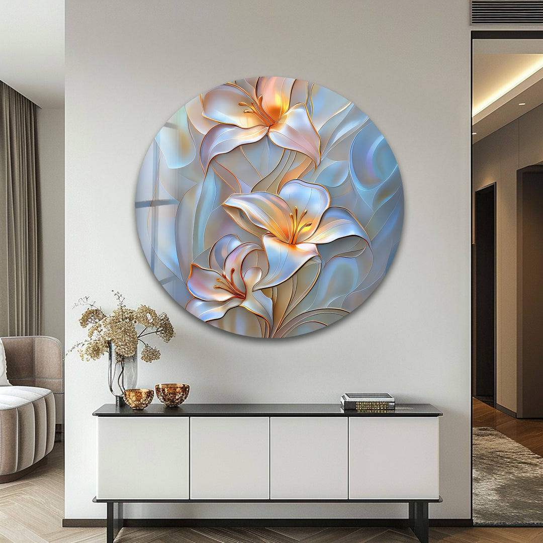 Luminous Lily Whispers – Floral Glass Wall Art