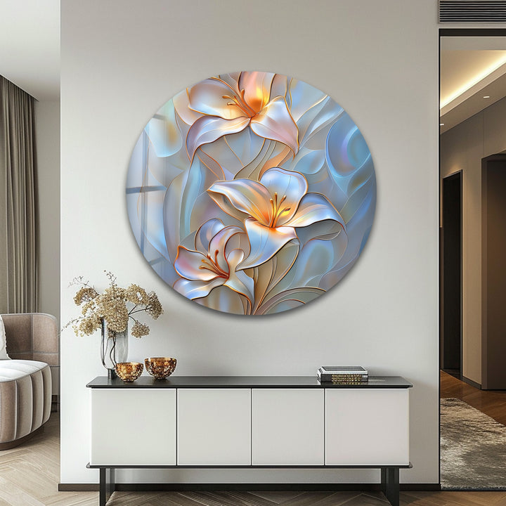 Luminous Lily Whispers – Floral Glass Wall Art