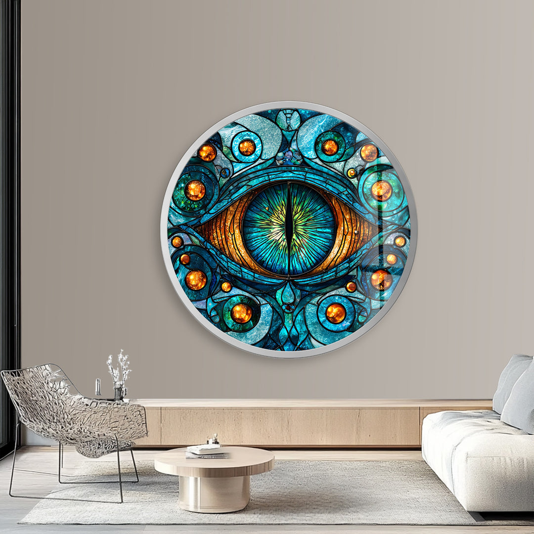Serpent's Gaze – Round Glass Wall Art