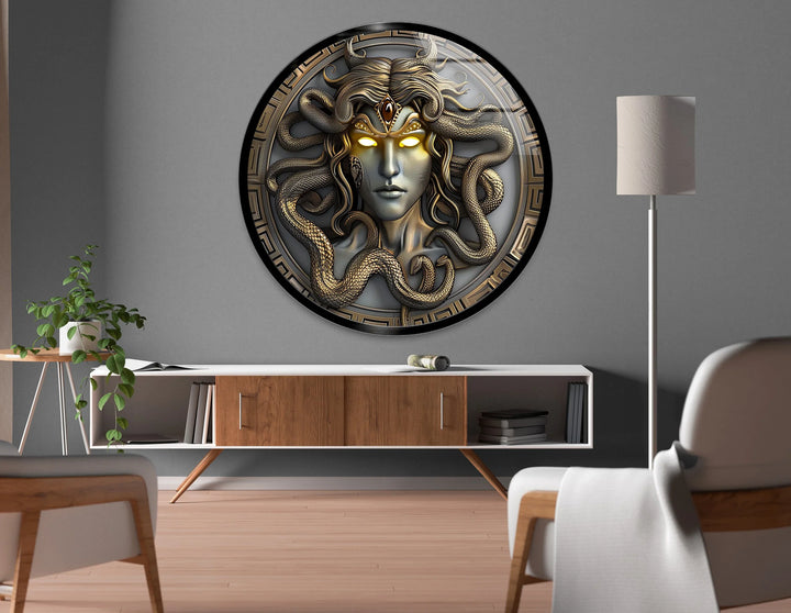 Gorgon’s Gaze – Medusa-Inspired Round Glass Wall Art - MyPhotoStation