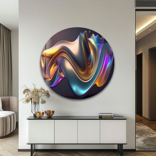 Prismatic flow mirage glass wall art decor creates visual rhythm with its iridescent chrome wave.