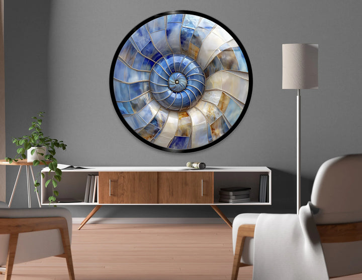 Coastal Nautilus Glow – Round Glass Wall Art - MyPhotoStation