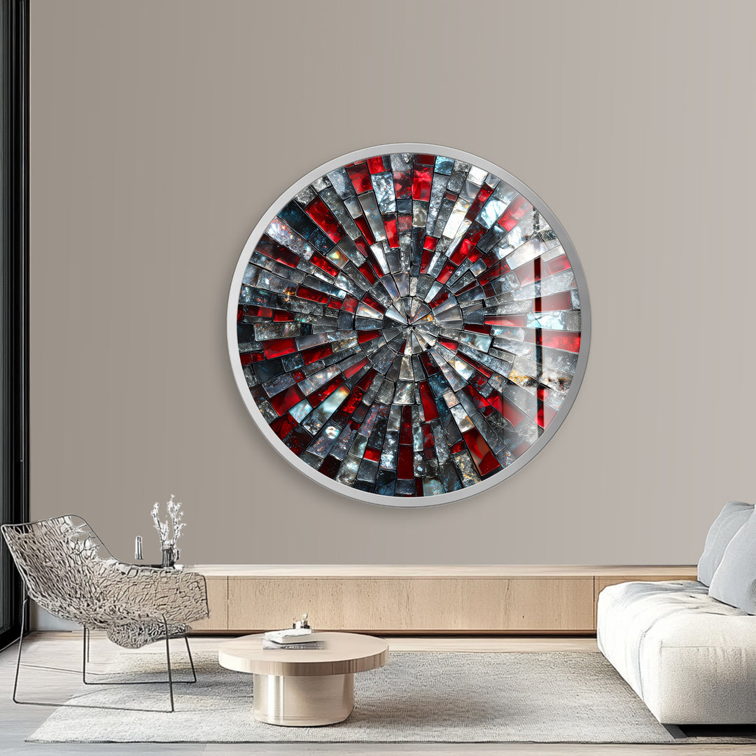 Red and Black – Mosaic Round Glass Wall Art
