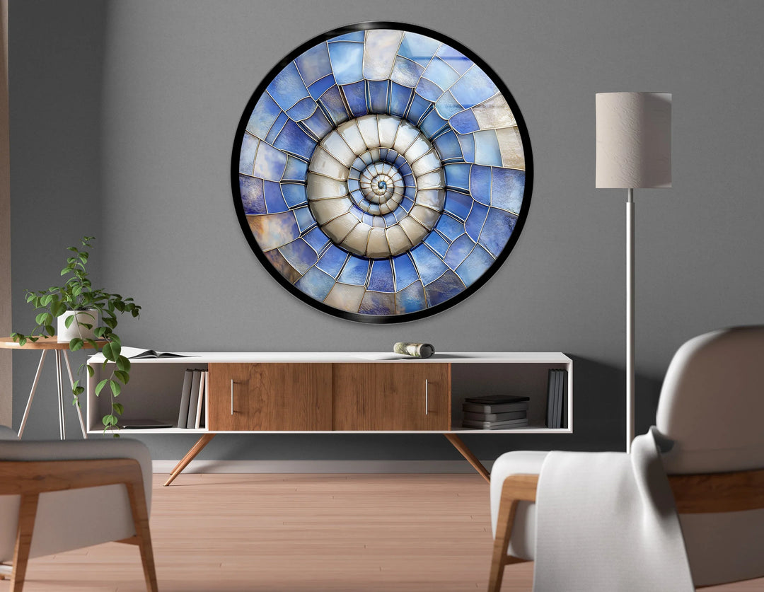 Celestial Shell Spiral – Round Glass Wall Art - MyPhotoStation