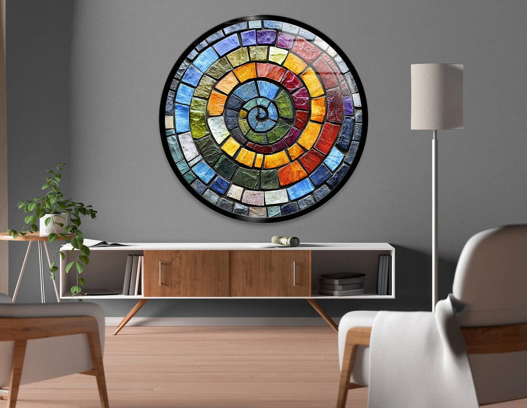Textured Rainbow Spiral – Round Glass Wall Art - MyPhotoStation