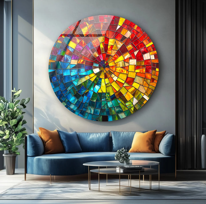Radiant Spiral Mosaic Round Glass Wall Art - MyPhotoStation