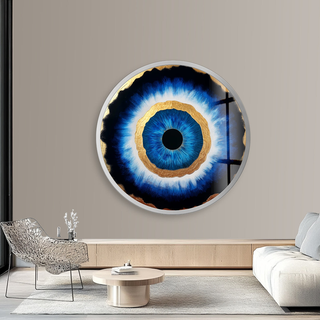 Golden Aura – Blue Eye Round Glass Wall Art