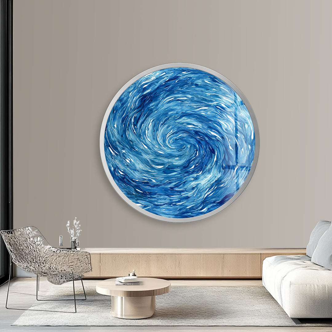 Oceanic Spiral Surge – Round Glass Wall Art