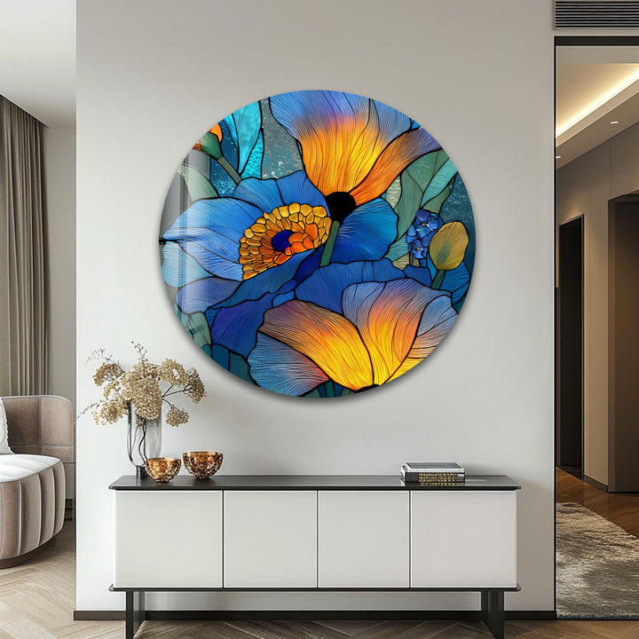 Blue Radiance Blooms – Stained Glass Flower Glass Wall Art