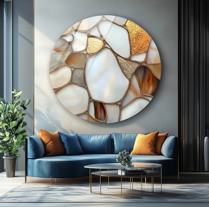 Golden Veins Elegance – Round Glass Wall Art - MyPhotoStation