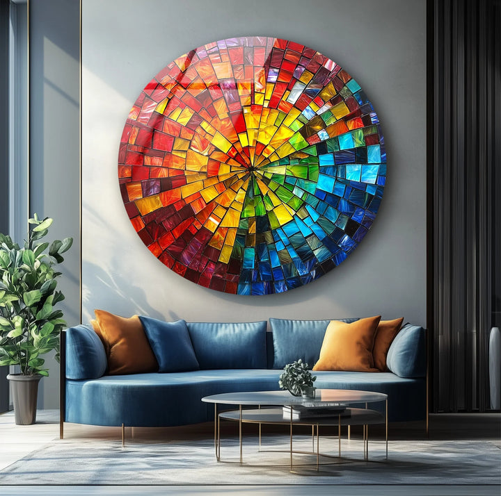 Solar Prism Mosaic Round Glass Wall Art - MyPhotoStation