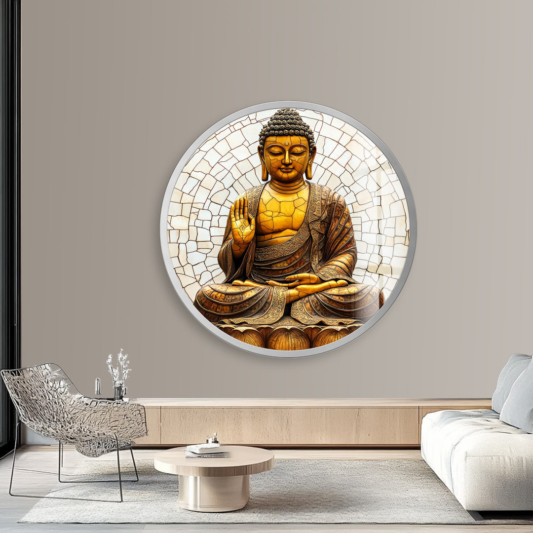 Buddha in Meditation – Round Glass Wall Art
