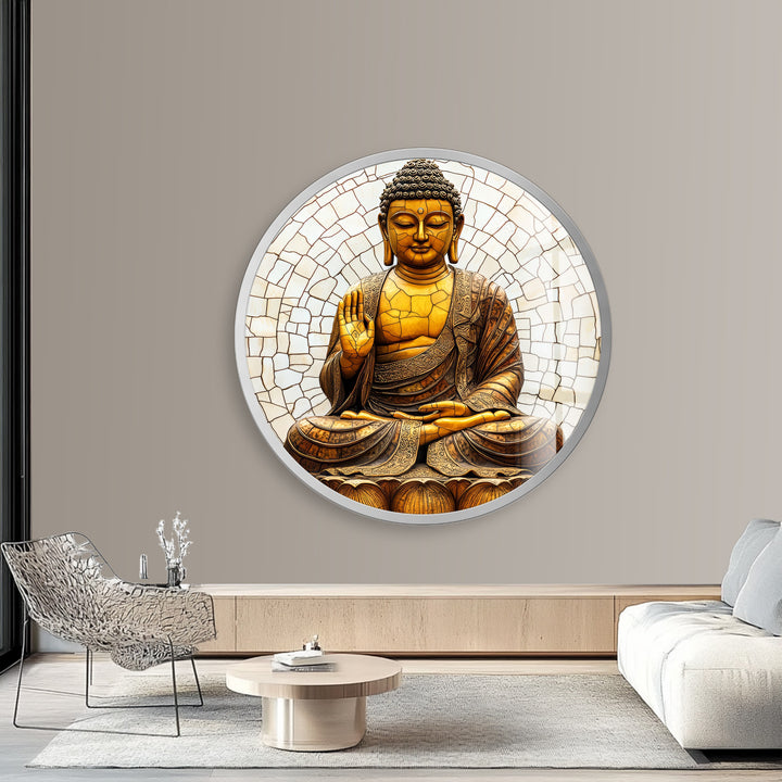 Buddha in Meditation – Round Glass Wall Art