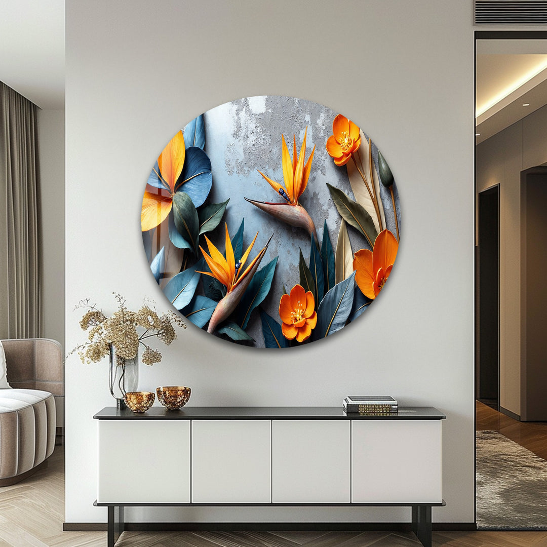 Tropical Bloom Harmony – Artistic Floral Sculpture Glass Wall Art