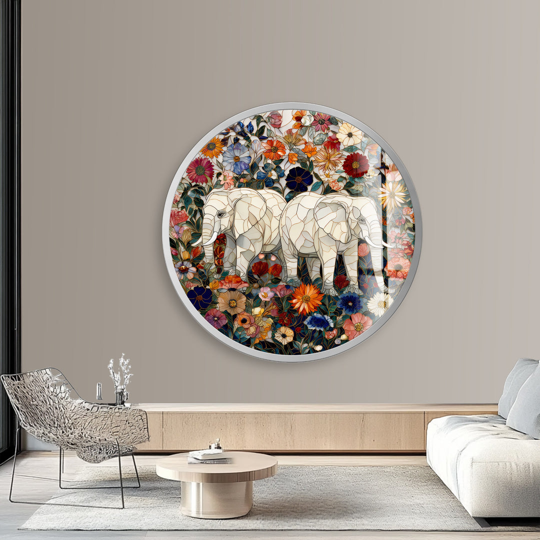 Floral Companions – Round Glass Wall Art