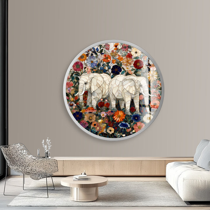 Floral Companions – Round Glass Wall Art