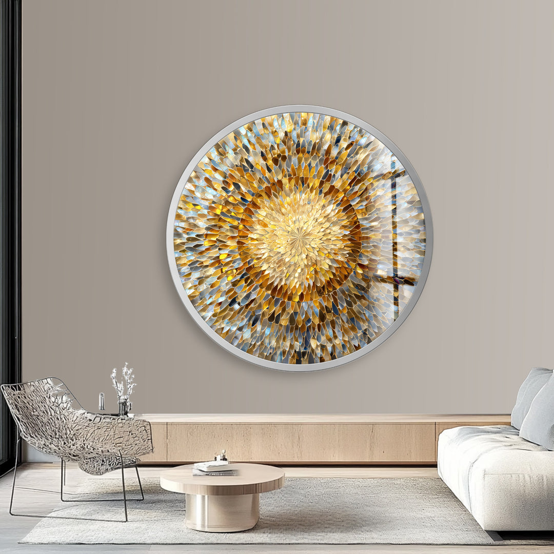 Solar Bloom Harmony  – Round Glass Wall Art