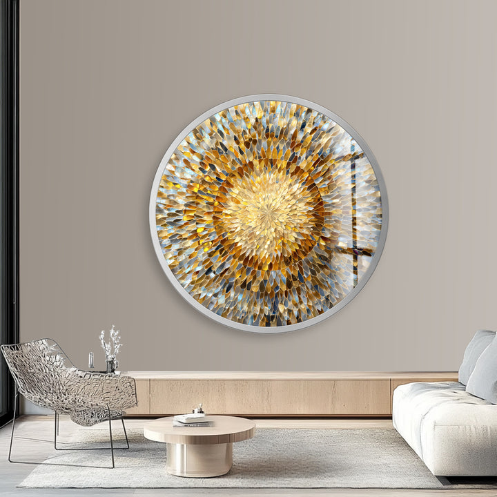 Solar Bloom Harmony  – Round Glass Wall Art