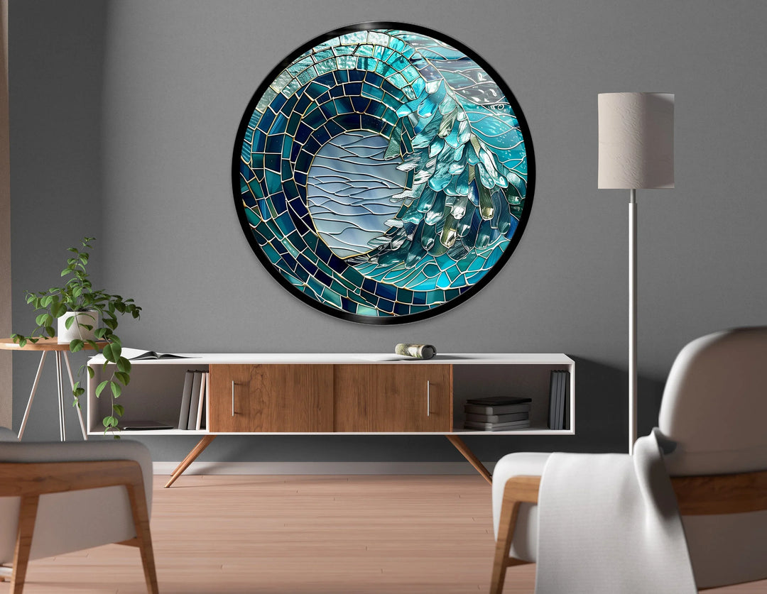 Ocean Crest – Turquoise Wave Round Glass Wall Art - MyPhotoStation