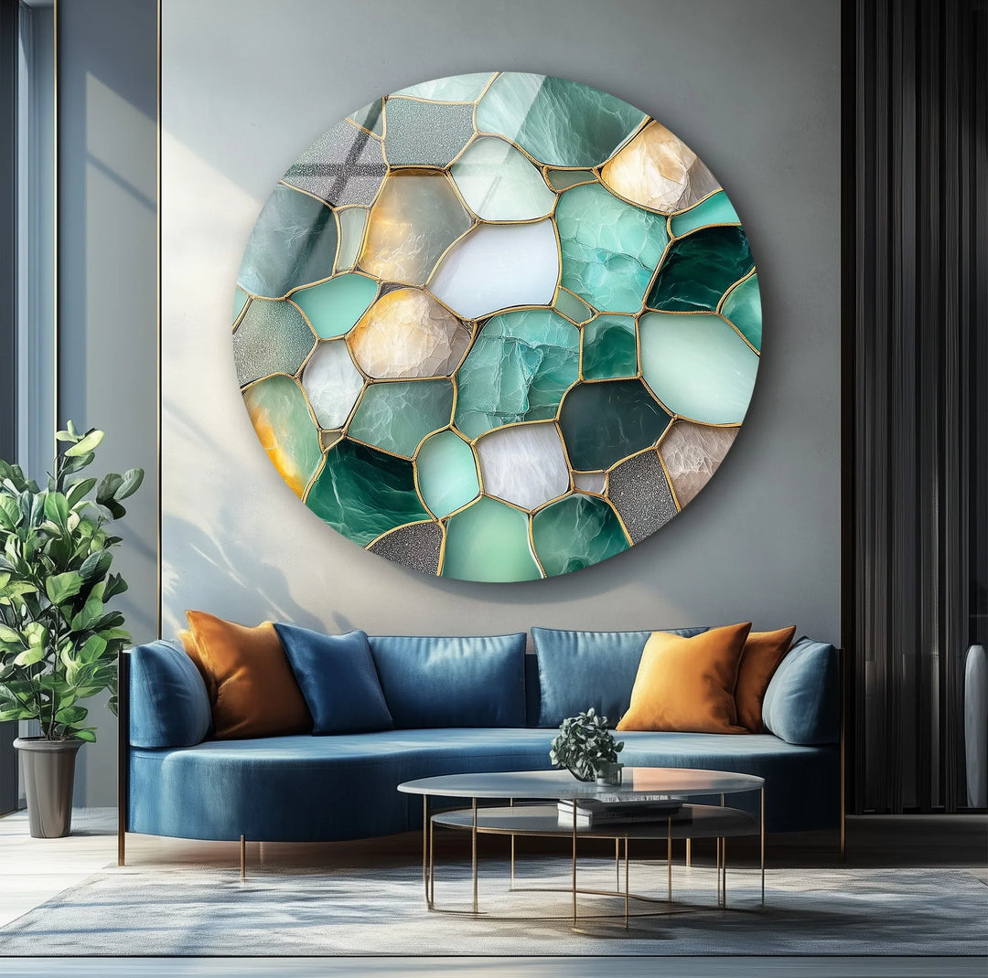Green Stone Mosaic Round Glass Wall Art - MyPhotoStation