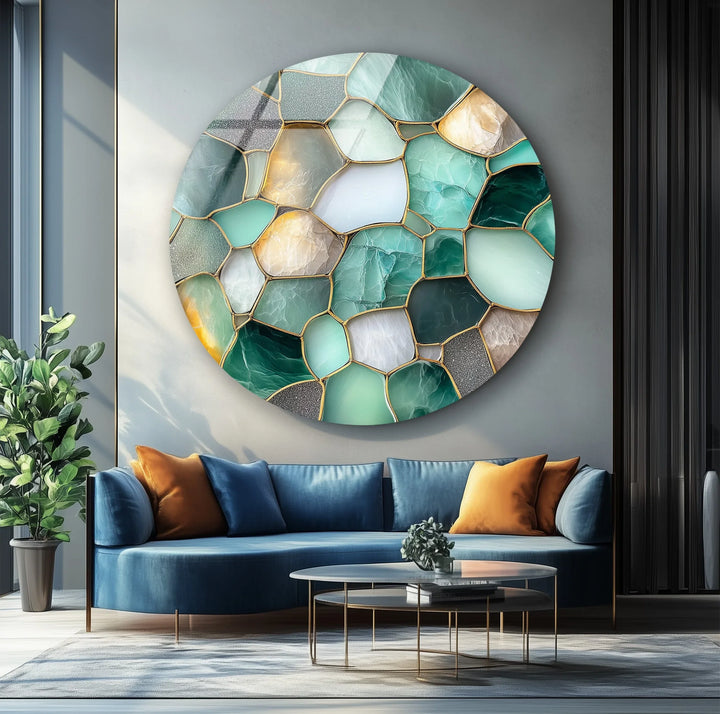 Green Stone Mosaic Round Glass Wall Art - MyPhotoStation
