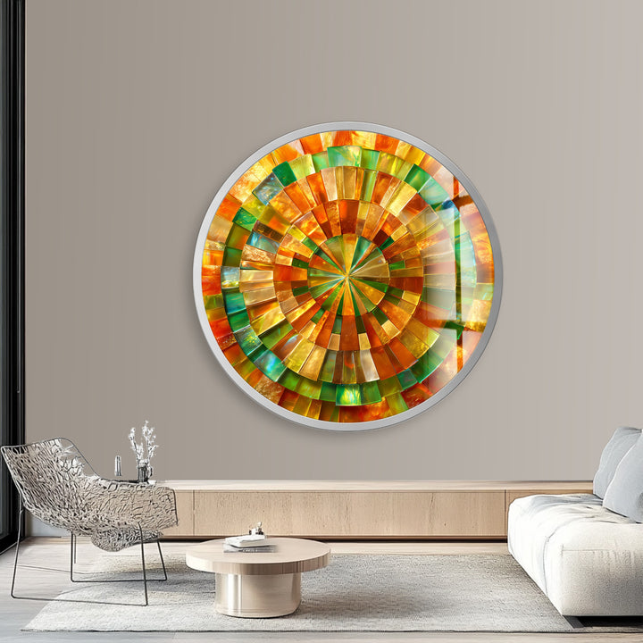 Verdant Sun Spiral – Round Glass Wall Art