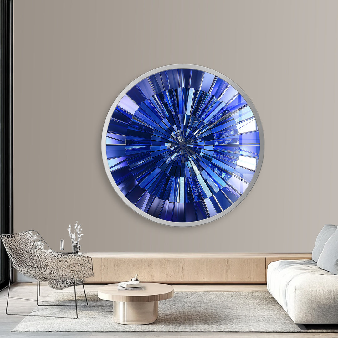 Blue Radiance – Deep Sapphire Round Glass Wall Art