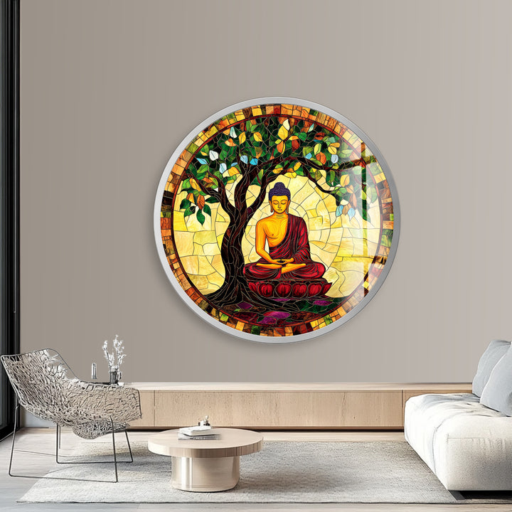 Enlightenment Under the Bodhi Tree – Round Glass Wall Art
