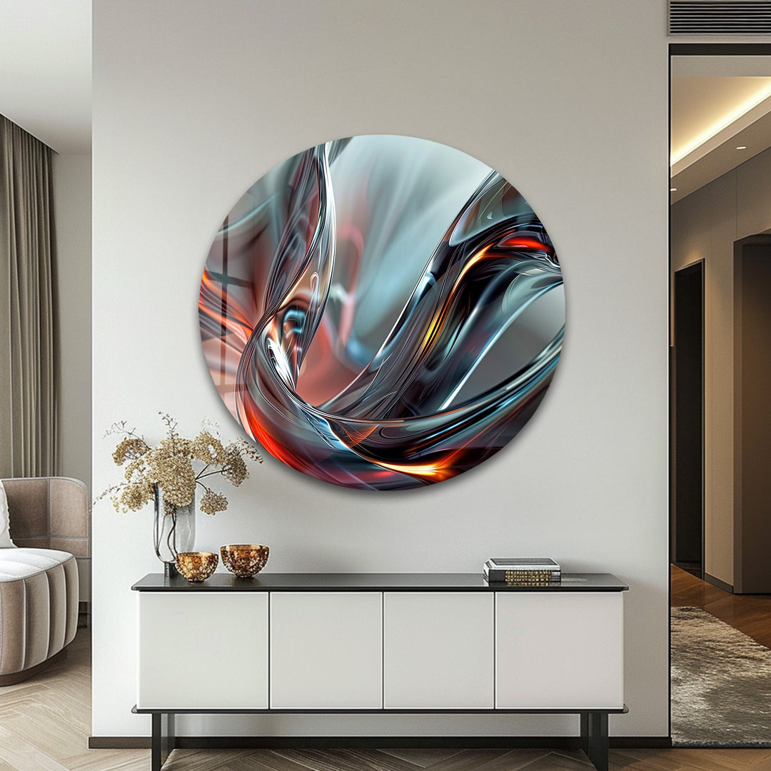Emberwave Crystal Motion – Abstract Chrome & Fire Glass Wall Art