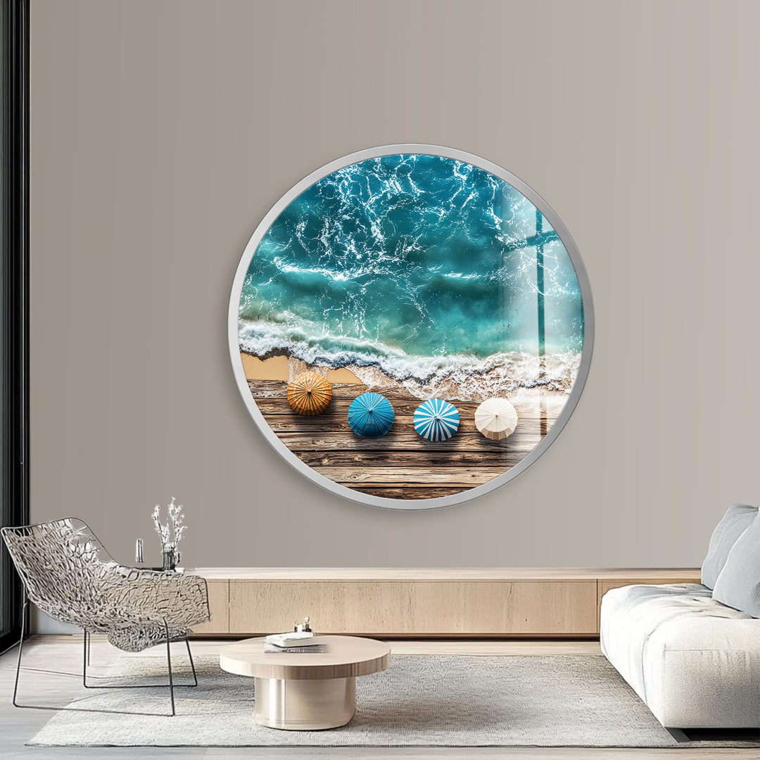 Coastal Bliss Horizon – Round Glass Wall Art